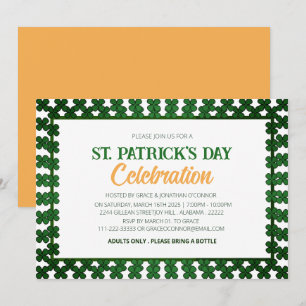 Invitation Fête de la Saint-Patrick Trèfle Vert et Blanc