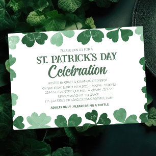 Invitation Fête de la Saint-Patrick Trèfle Vert et Blanc