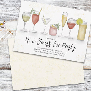 Invitation Fête de la Saint Sylvestre Aquarelle Cocktails