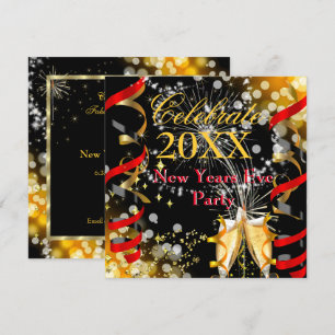 Invitation Fête de la Saint-Sylvestre Champagne Rouge Or