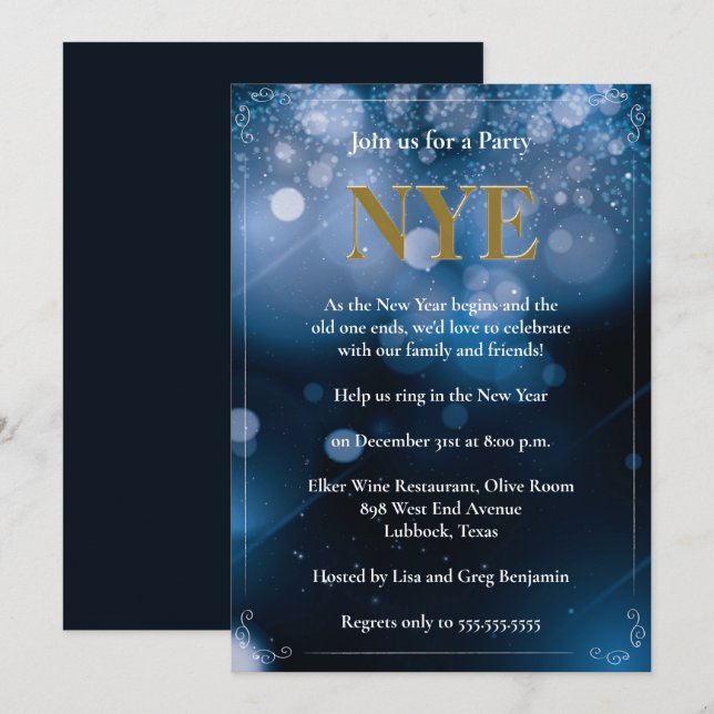 Invitation Fête de la Saint-Sylvestre du Nouvel An (Devant / Derrière)
