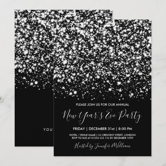Invitation Fête de la Saint-Sylvestre et du Glam noir (Devant / Derrière)