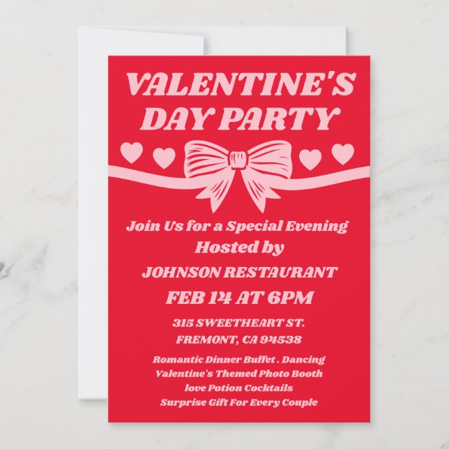 Invitation Fête de la Saint-Valentin au restaurant (Devant)