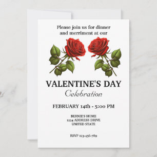 INVITATION FÊTE DE LA SAINT-VALENTIN AVEC 2 ROSES ADORABLES