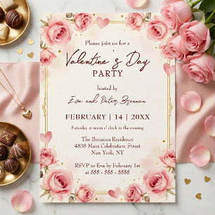 Invitation Fête de la Saint-Valentin élégante aquarelle rose