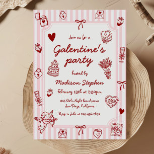Invitation Fête de la Saint-Valentin rose rouge dessinée à la