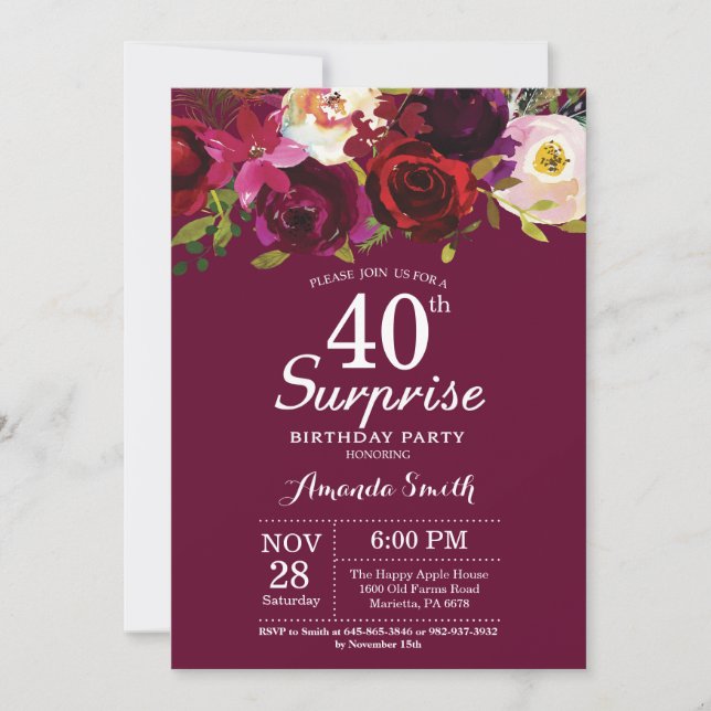 Invitation Fête de la Surprise Florale de Bourgogne 40e anniv (Devant)