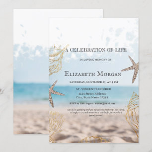 Invitation Fête de la vie Coquillages Or de la plage