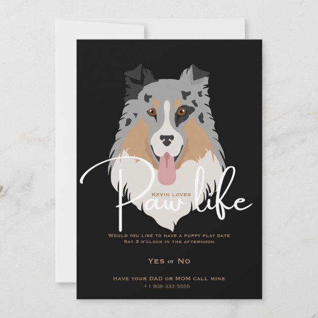 Invitation Fête de la vie de chien chiot mignonne (Devant)