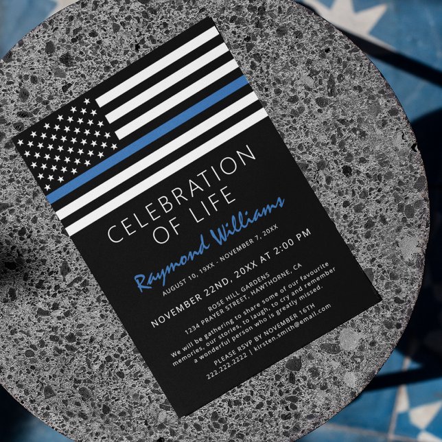 Invitation Fête de la vie de la police | Ligne Bleue fine (Créateur téléchargé)