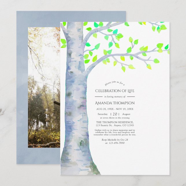 Invitation Fête de la vie de l'arbre à bouleau de printemps (Devant / Derrière)