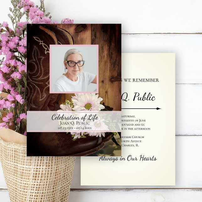 Invitation Fête de la vie des marguerites roses et des bottes (Créateur téléchargé)