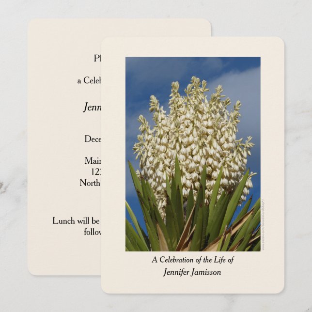 Invitation Fête de la vie, Floral, Yucca en fleurs (Devant / Derrière)
