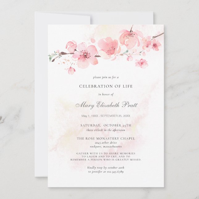 Invitation Fête de la vie funéraire Photo rose Floral Invi (Devant)
