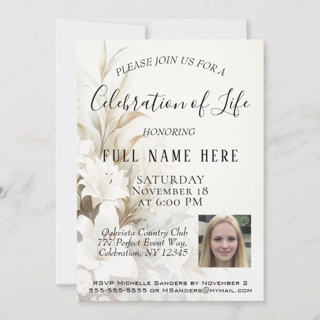 Invitation Fête de la vie - Photo & Fleurs (Devant)