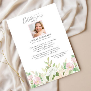 Invitation Fête de la vie Rose Lily Floral Funeral Photo