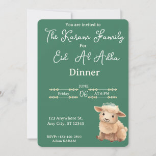 Invitation Fête de l'Aïd al-Adha verte mouton mignon