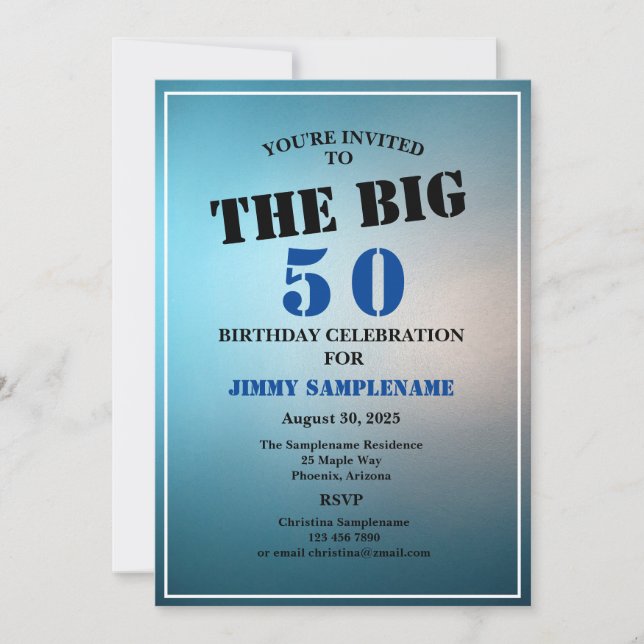 Invitation Fête de l'Anniversaire Bleu de l'Homme en l'honneu (Devant)