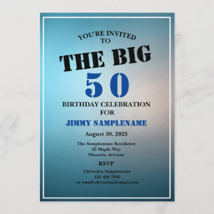 Invitation Fête de l'Anniversaire Bleu de l'Homme en l'honneu