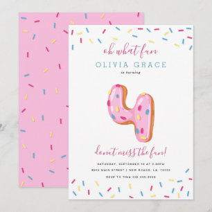 Invitation Fête de l'anniversaire de Donut  Quatre