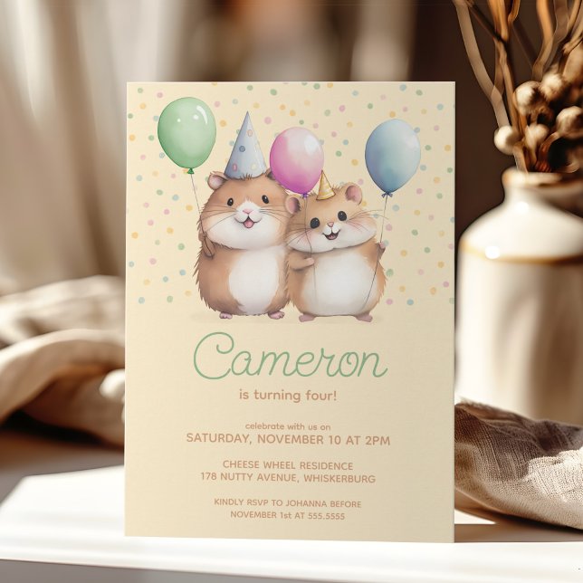 Invitation Fête de l'anniversaire de Hamsters & Balloons (Créateur téléchargé)