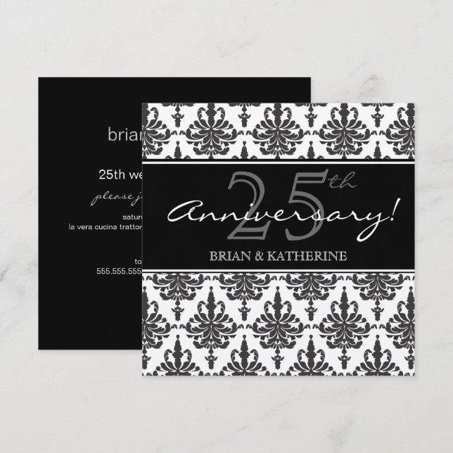 Invitation Fête de l'anniversaire de mariage de 25 ans en mét (Devant / Derrière)