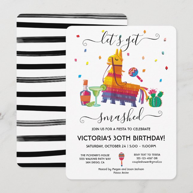 Invitation Fête de l'Anniversaire de Piñata Margarita (Devant / Derrière)