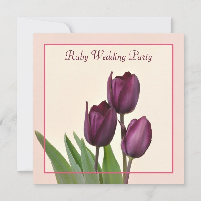 Invitation Fête de l'anniversaire du carré des tulipes violet (Devant)