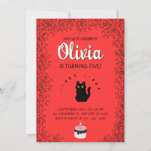 Invitation Fête de l'anniversaire du Chat d'aquarelle rouge