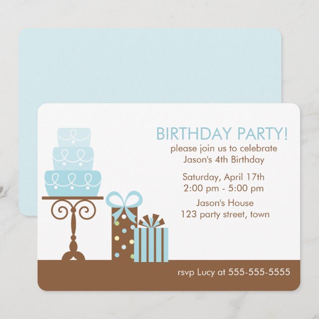 Invitation Fête de l'anniversaire du gâteau et du cadeau (Devant / Derrière)