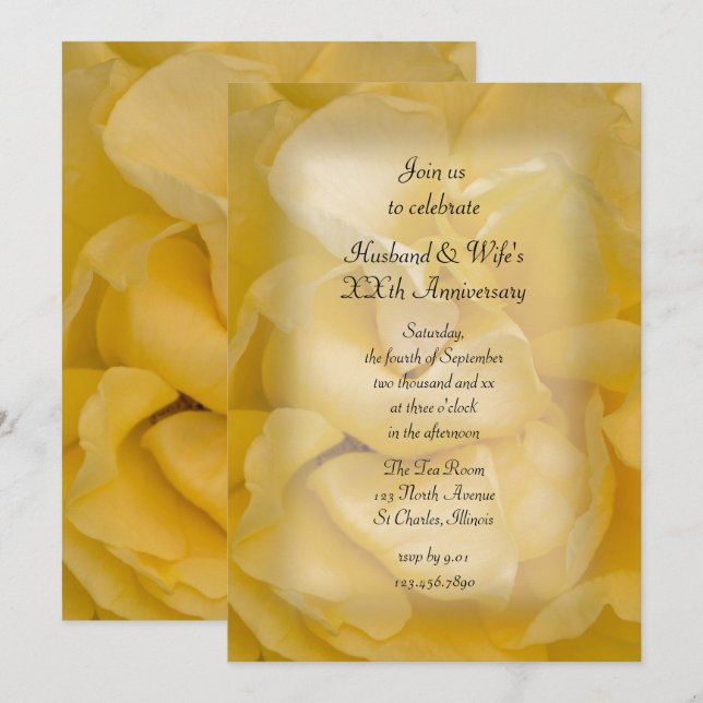 Invitation Fête de l'anniversaire du Mariage Rose de fantaisi (Devant / Derrière)