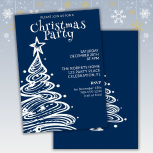 Invitation Fête de l'arbre de Noël bleu et blanc
