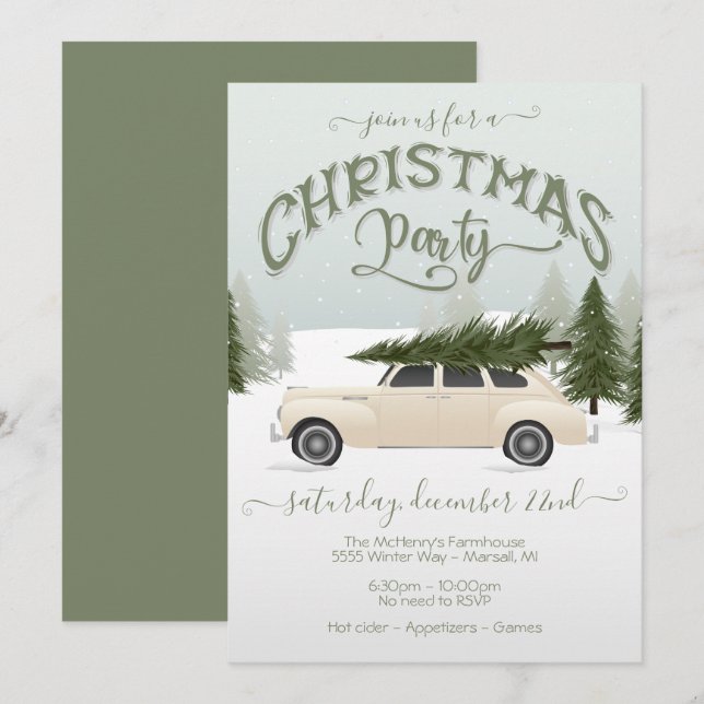 Invitation Fête de l'arbre de Noël de la voiture blanche (Devant / Derrière)
