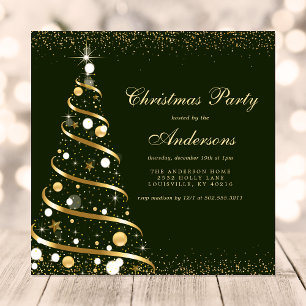 Invitation Fête de l'Arbre de Noël Élégant Vert Étincelant