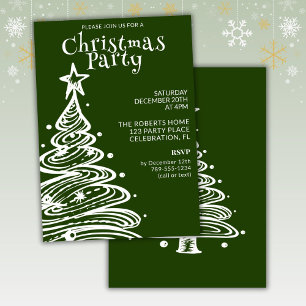 Invitation Fête de l'arbre de Noël vert et blanc