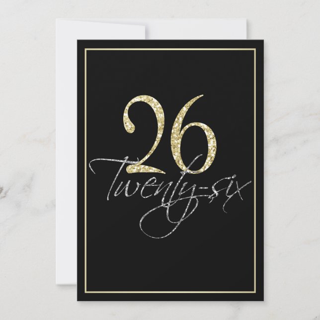 Invitation Fête de l'Argent Formal Noir et Or 26e anniversair (Devant)