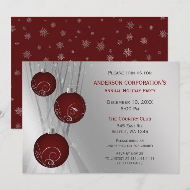 Invitation Fête de l'argent rouge Festive Corporate Festive (Devant / Derrière)