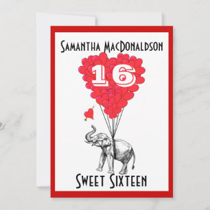 Invitation Fête de l'éléphant drôle sweet sixteen