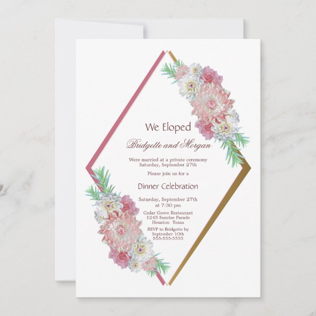 Invitation Fête de l'Elopement Floral Rose Aquarelle (Devant)