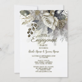 Invitation Fête de l'engagement Argent Golden White Roses Fle