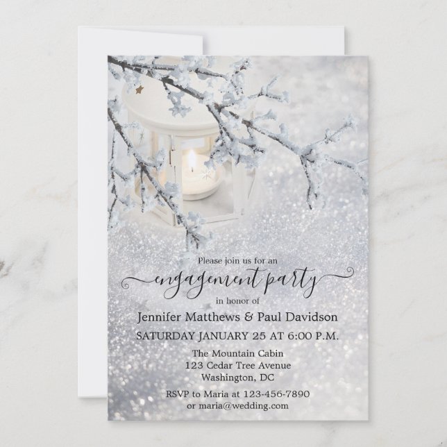 Invitation Fête de l'engagement hivernal des neiges étincelan (Devant)