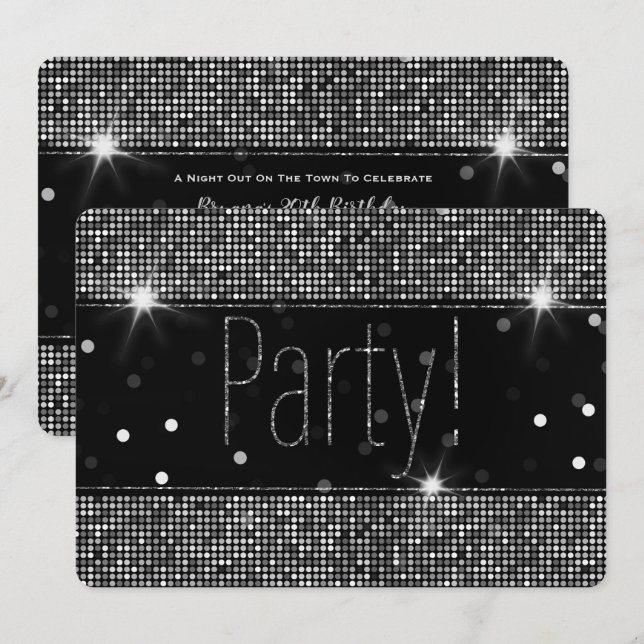 Invitation Fête de l'Étincelle Noire & Argent Lumières Annive (Devant / Derrière)