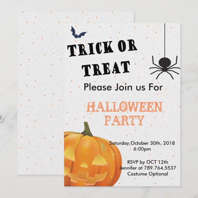 Invitation Fête de l'Halloween ou de la fête de l'Halloween (Devant / Derrière)