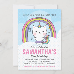 Invitation Fête de licorne de chat de Ballerina Caticorn