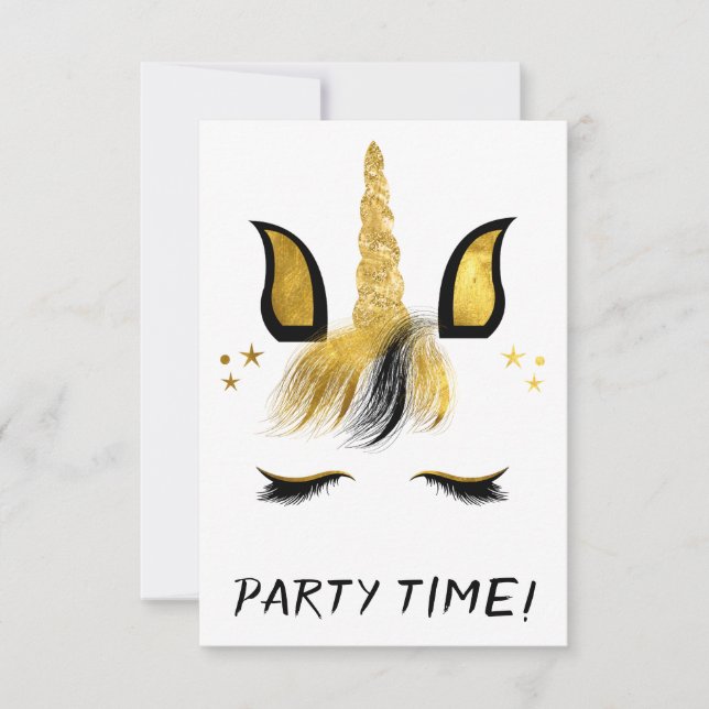 Invitation Fête de Licorne Dorée (Devant)