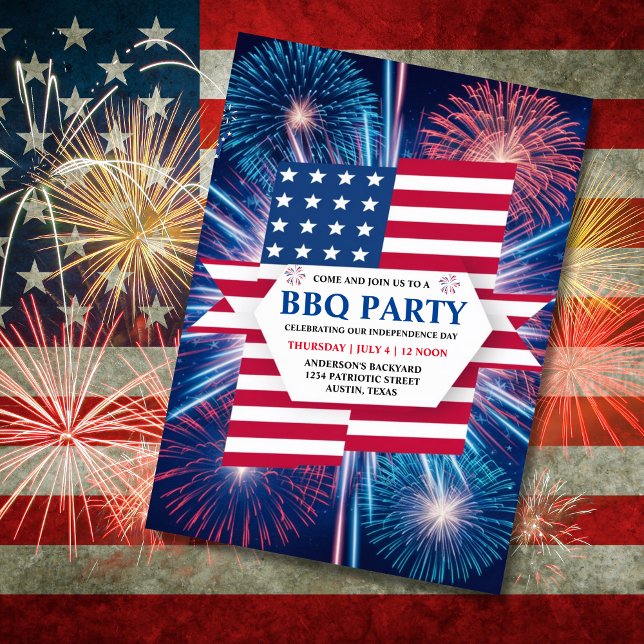 Invitation Fête de l'Indépendance BQ 4 juillet Fête des feux  (4th of July BBQ party Invitation)