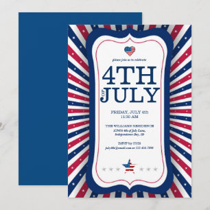 Invitation Fête de l'Indépendance du 4 juillet étoiles et ban