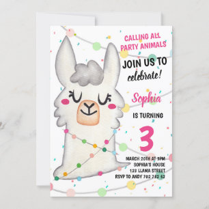 Invitation Fête de Llama Fille Animaux Llama Fun Anniversaire