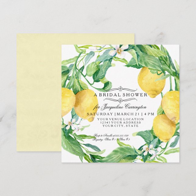 Invitation Fête de l'mariée à fleurs florales de citron moder (Devant / Derrière)