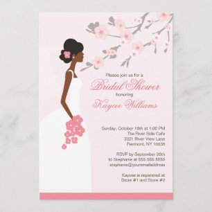 Invitation Fête de l'mariée afro-américaine en fleurs de ceri